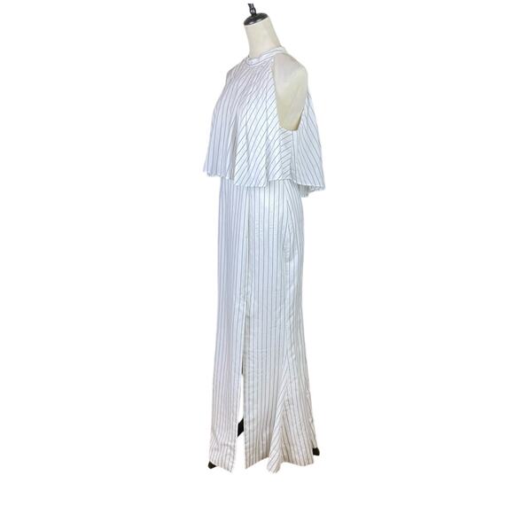 C/MEO Collective White Pinstripe Sleeveless Halter Side Slit Maxi Formal Dress - Picture 2 of 11